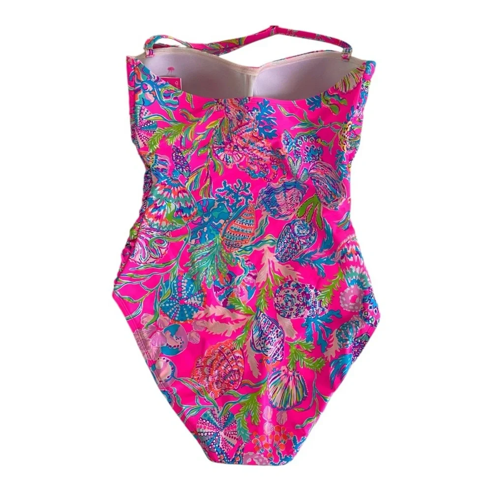 Lilly Pulitzer Flamenco Swimsuit Shell Me Something Good Sz 12 Pink Isle Bathing - Picture 6 of 8